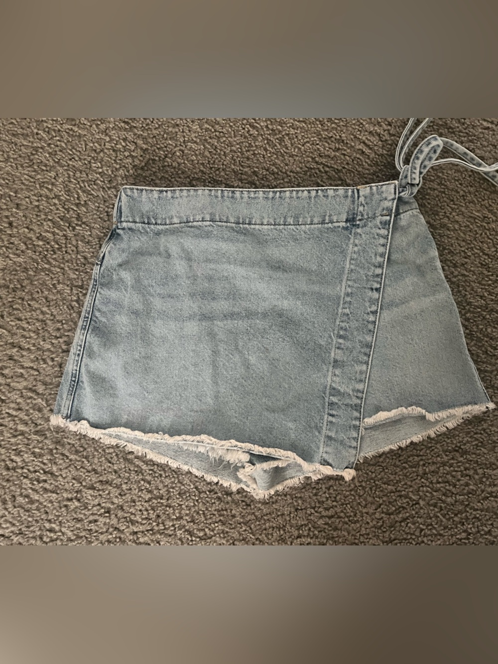 We The Free Light Blue Denim Wrap Jean Shorts with Frayed Hem